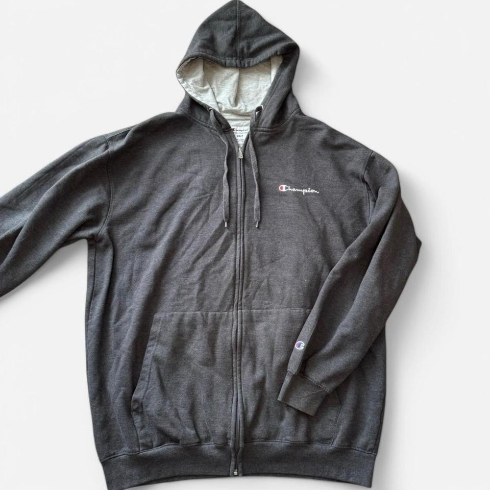 Champion Gray Sweatshirt with Ribbed Cuffs and Hood